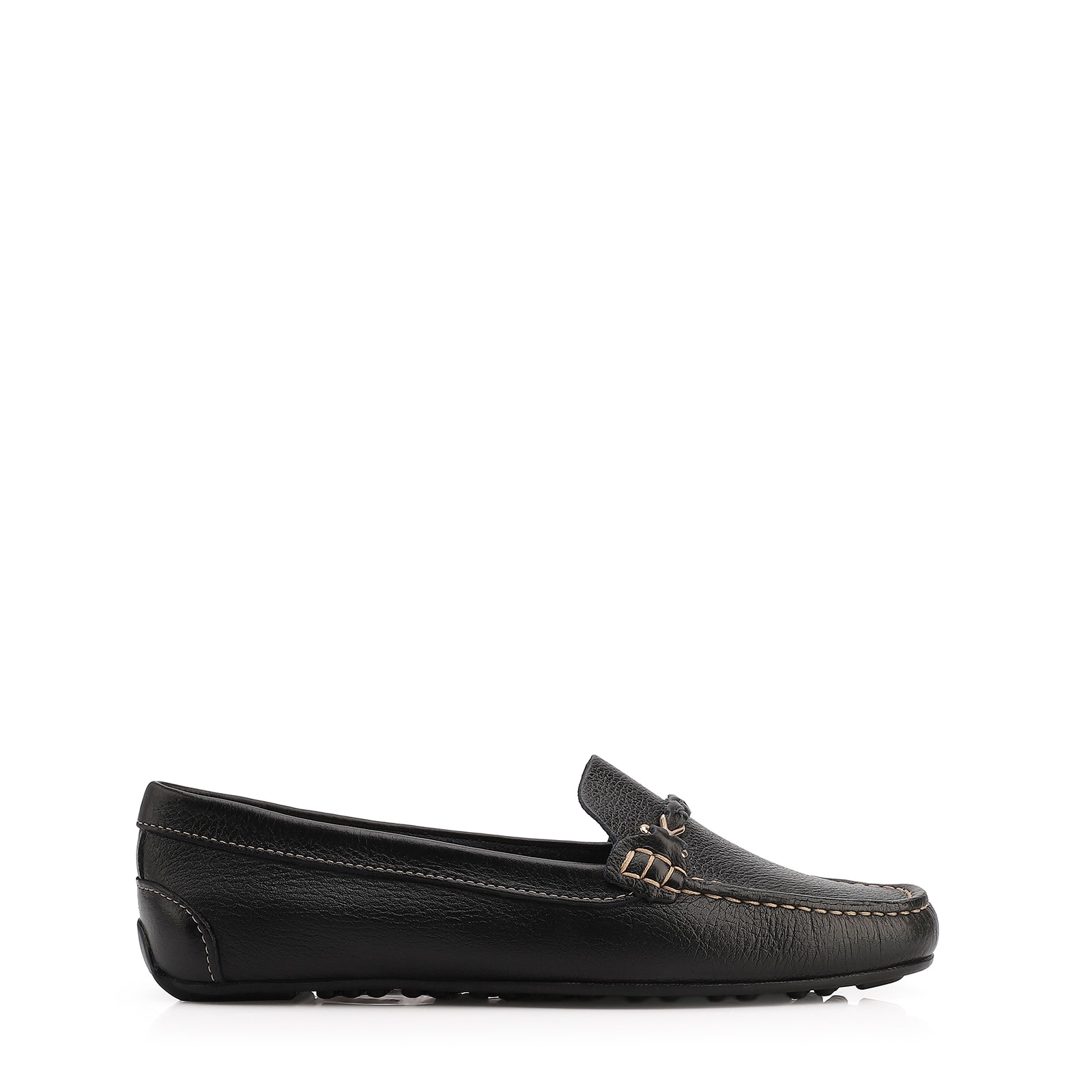 Mocassim Preto Couro Antique Tira Trançada Pespontos