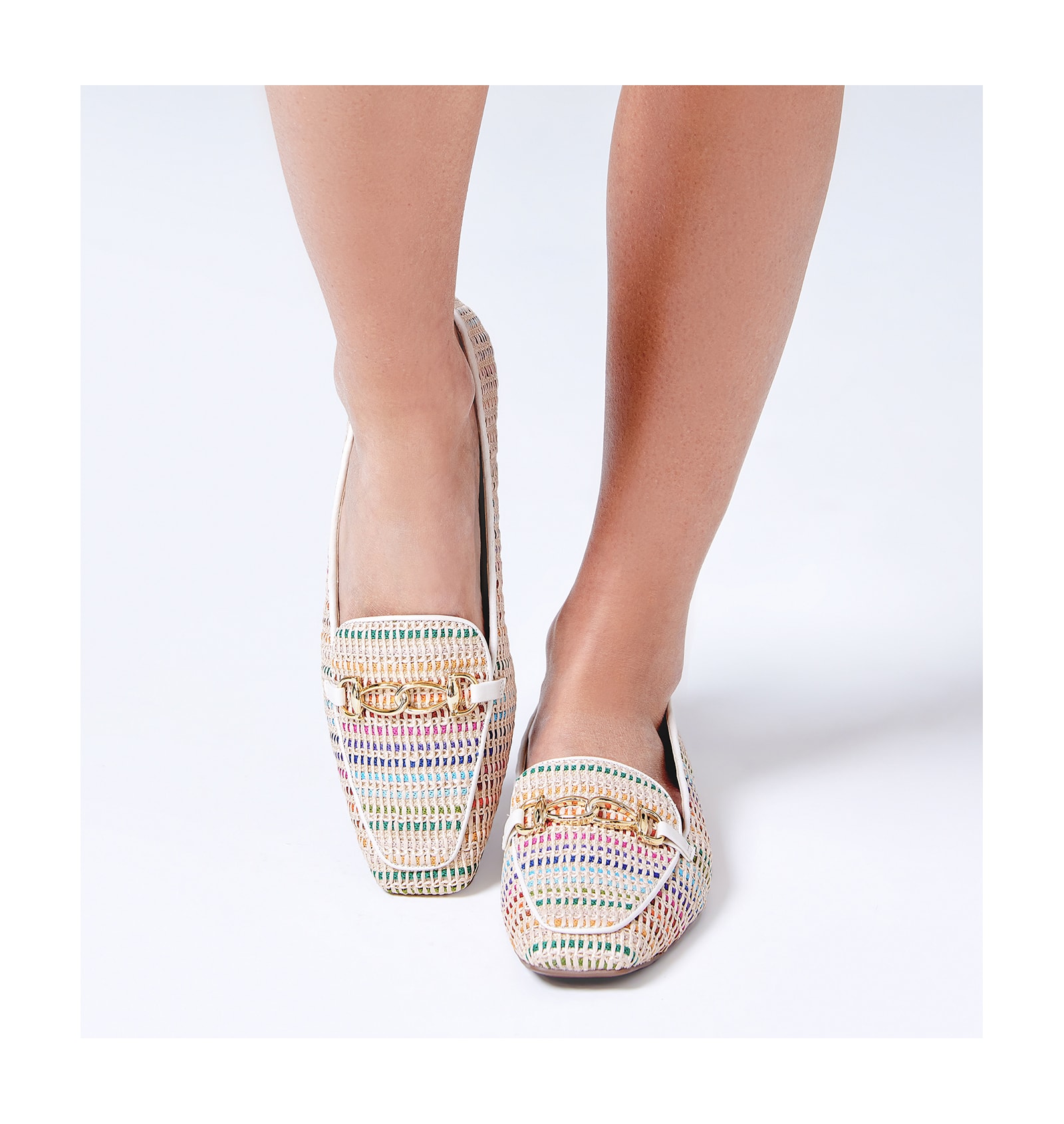 Mocassim Ráfia Colorida/Alt Off White