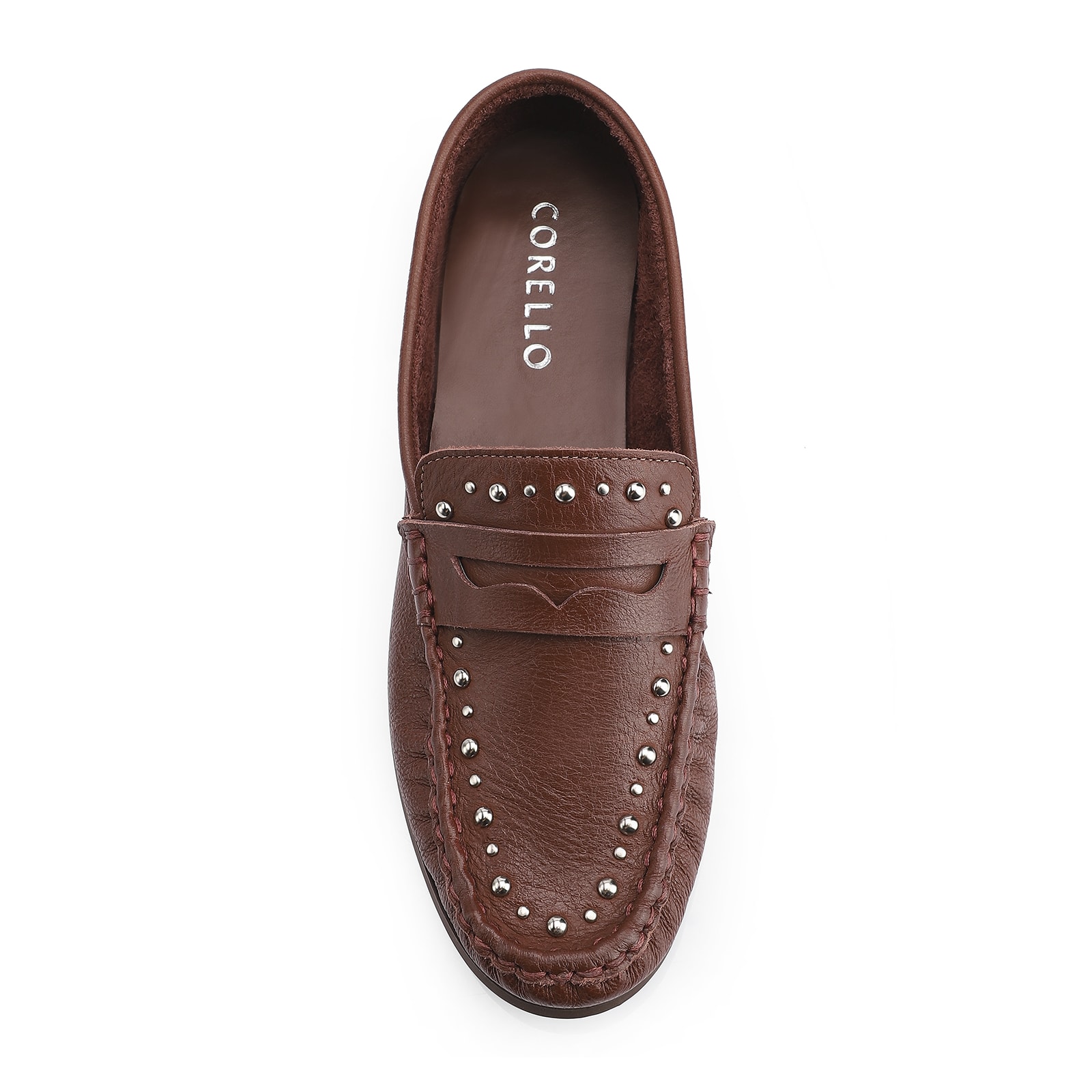 Mocassim Rebites Couro Marrom