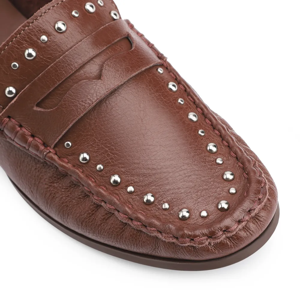 Mocassim Rebites Couro Marrom - imagem 6