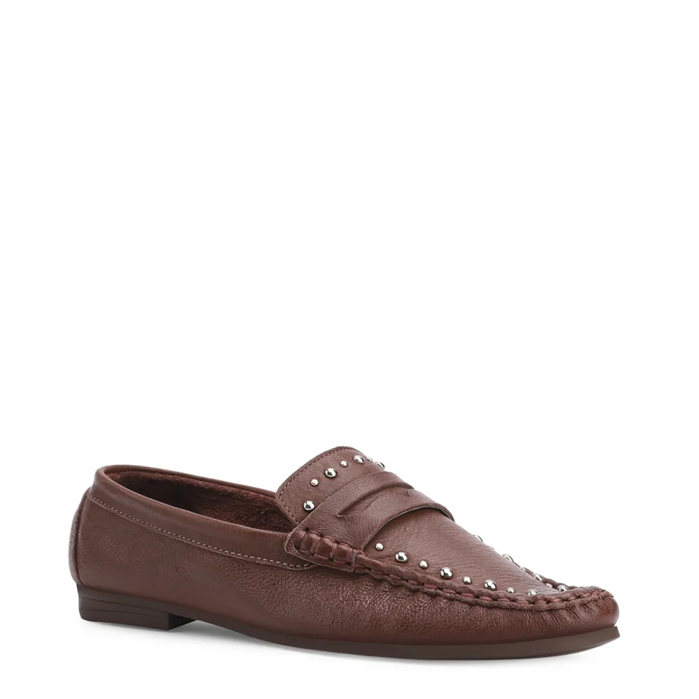 Mocassim Rebites Couro Marrom
