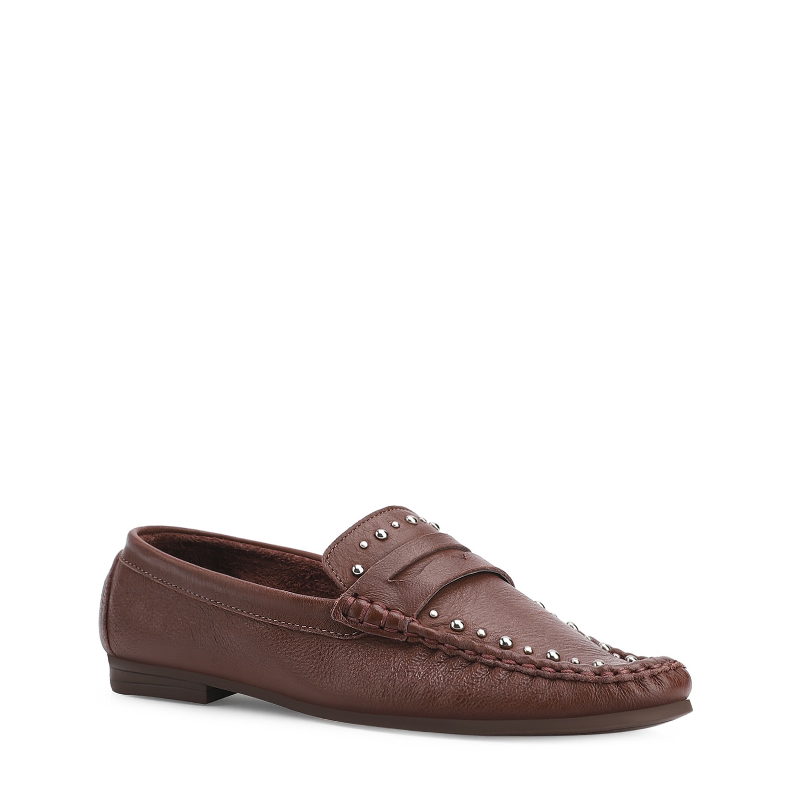Mocassim Rebites Couro Marrom