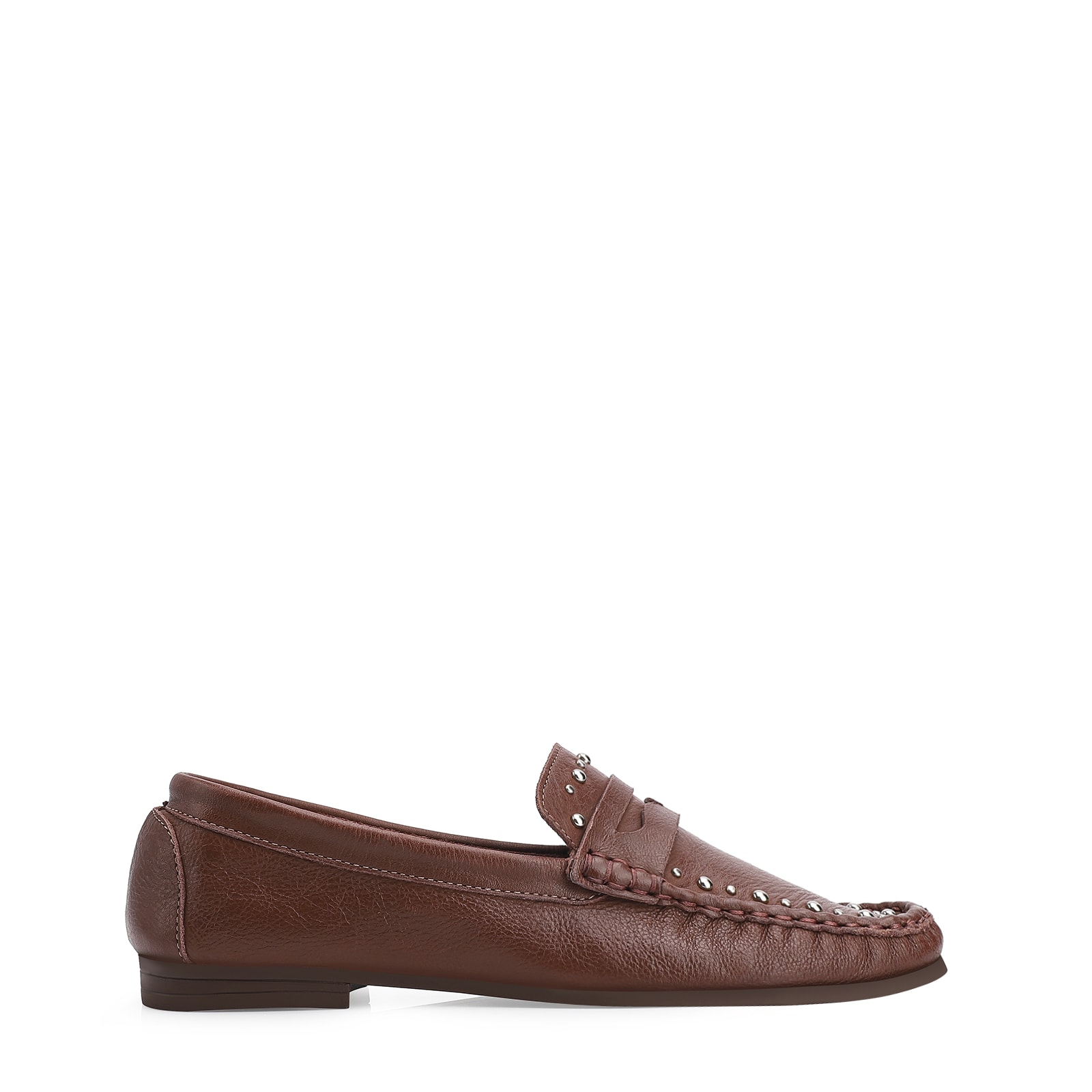 Mocassim Rebites Couro Marrom