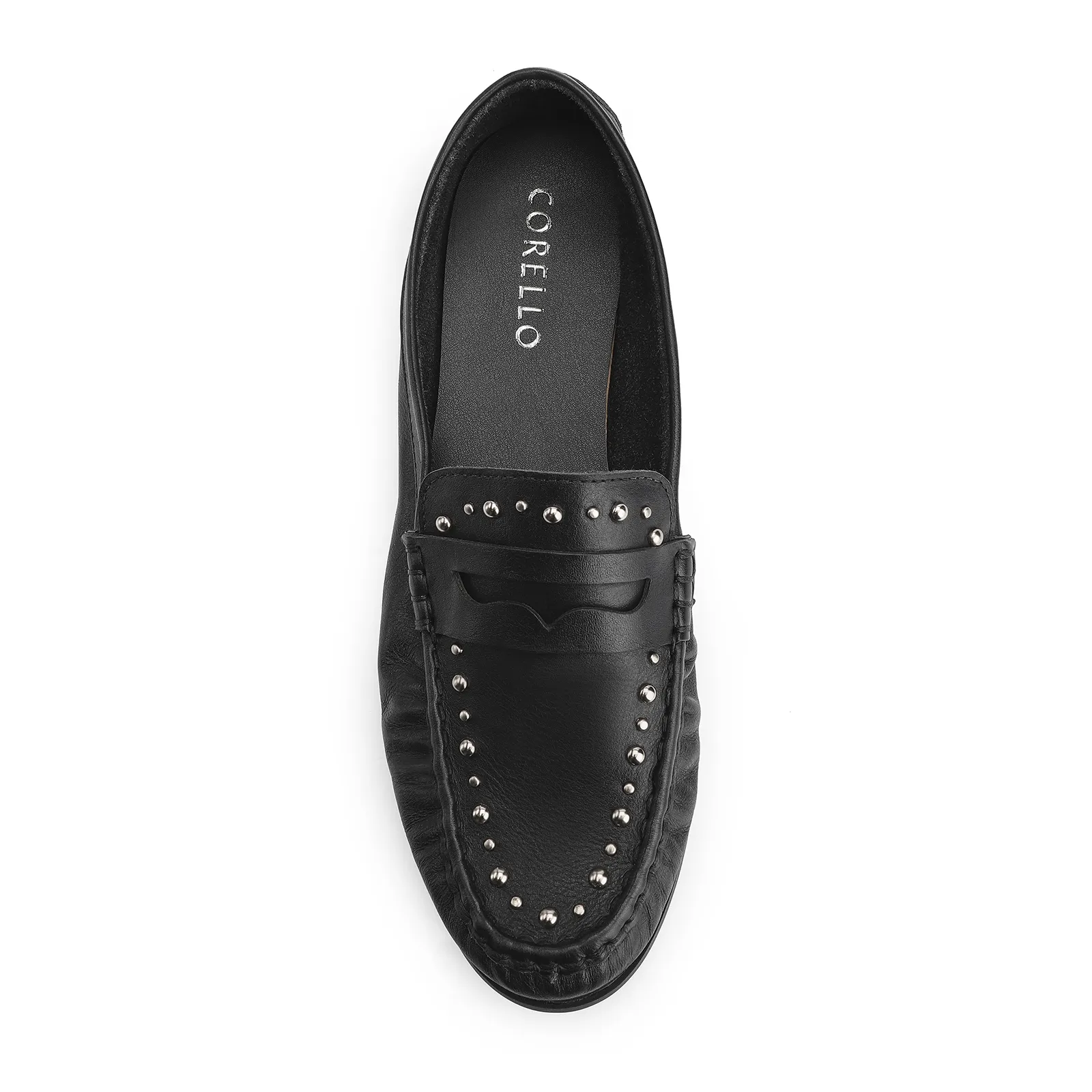 Mocassim Rebites Couro Preto