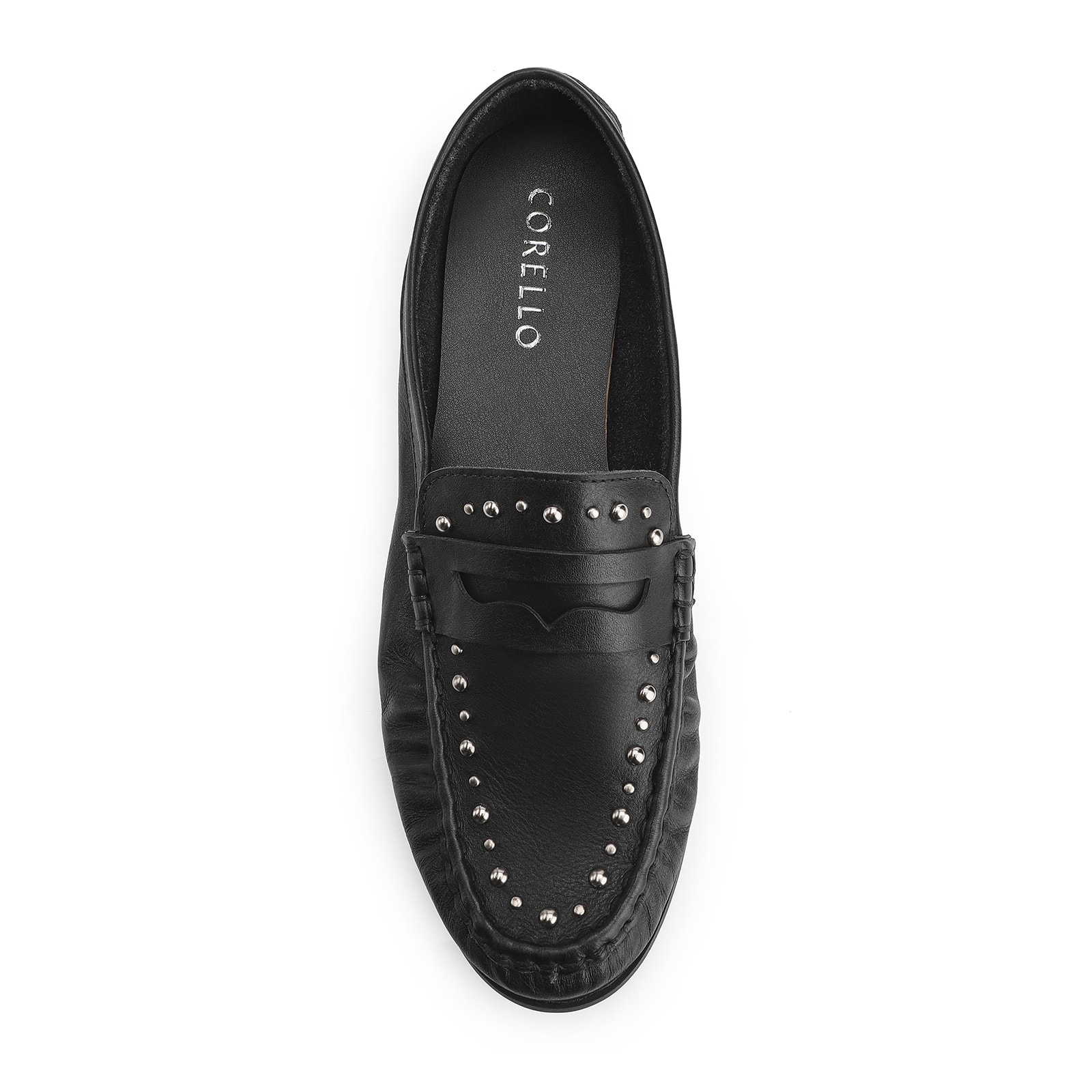 Mocassim Rebites Couro Preto