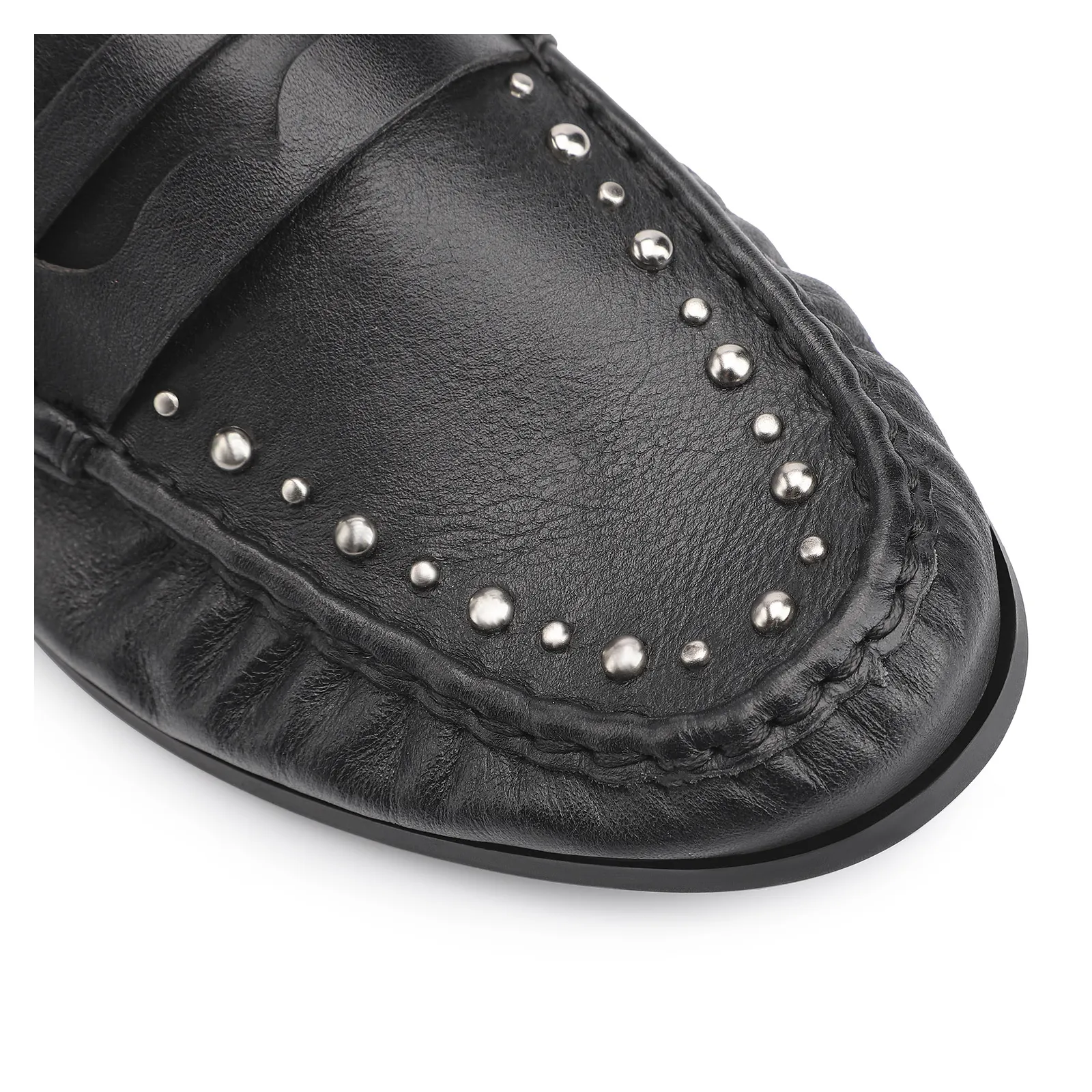 Mocassim Rebites Couro Preto
