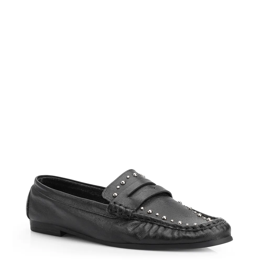 Mocassim Rebites Couro Preto