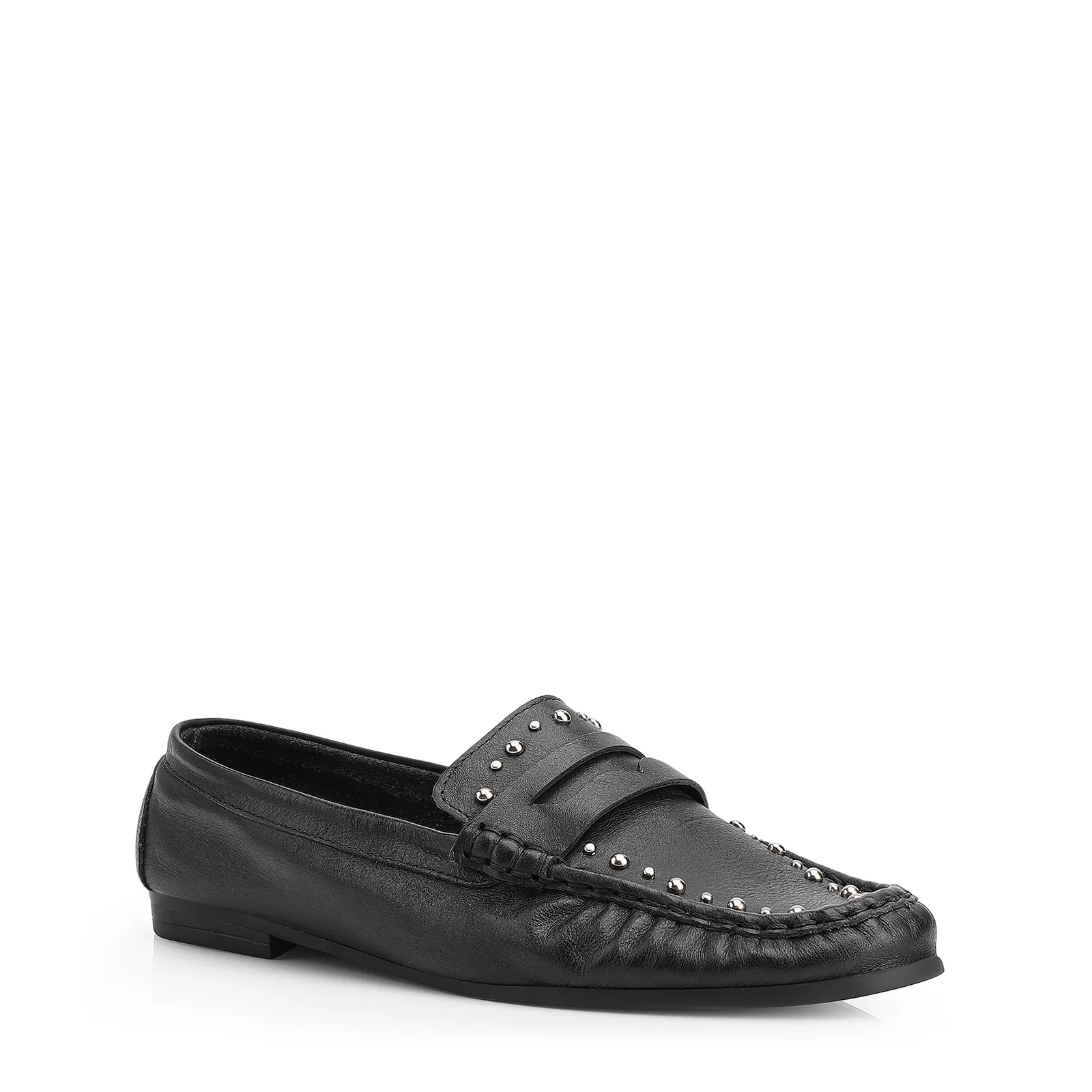 Mocassim Rebites Couro Preto
