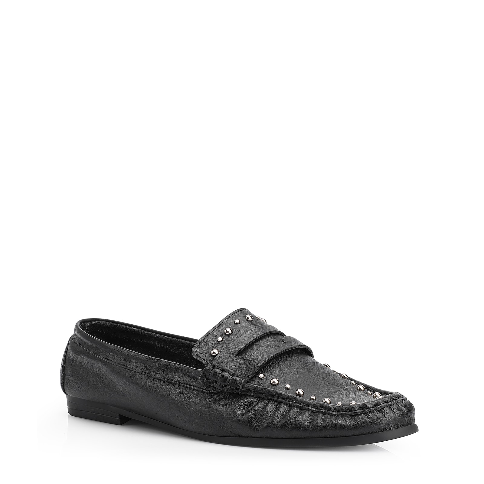Mocassim Rebites Couro Preto