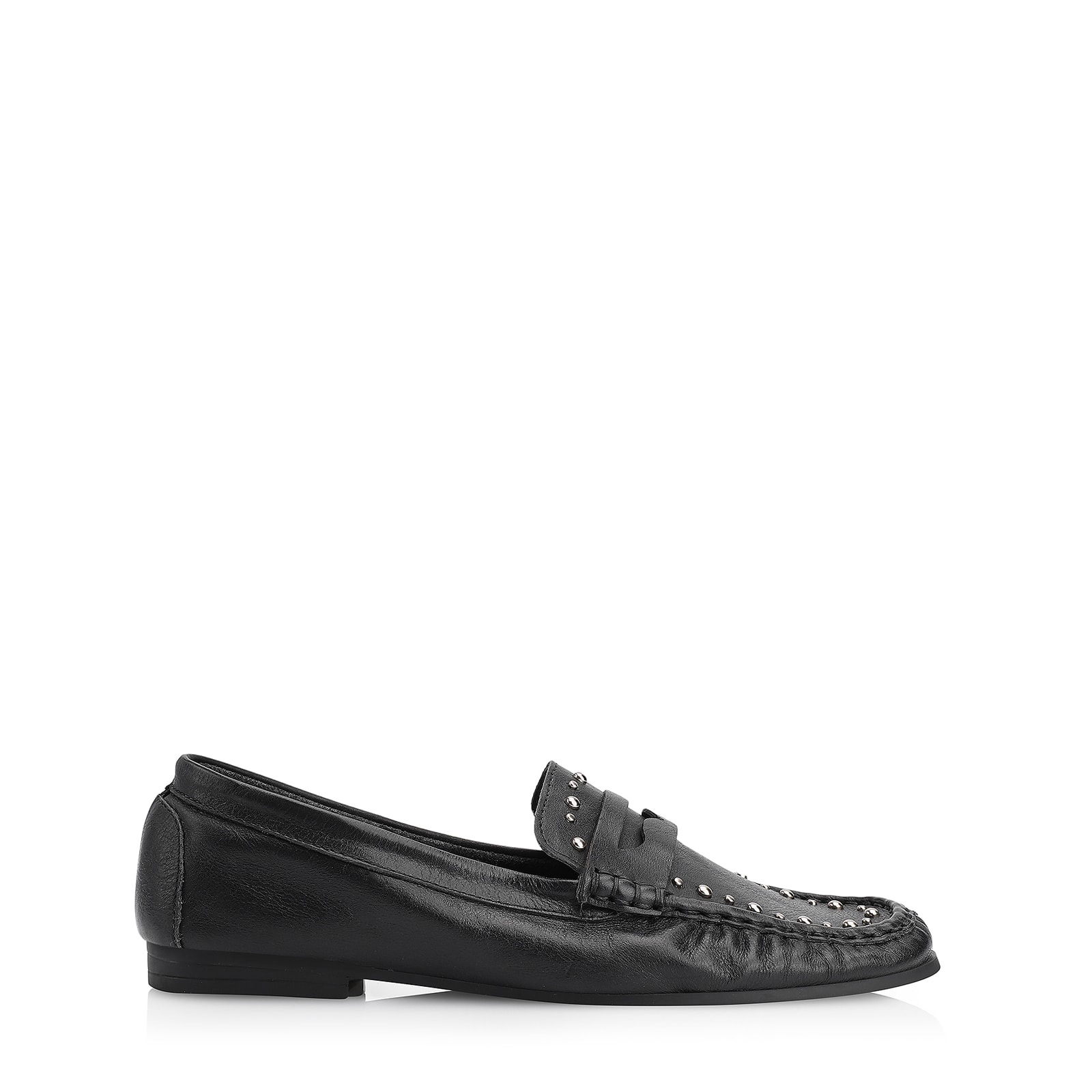 Mocassim Rebites Couro Preto