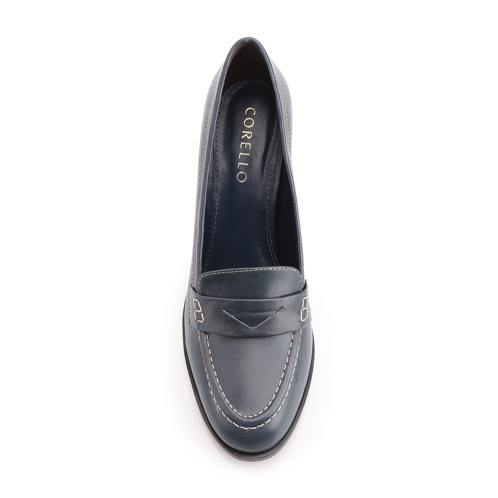 Mocassim Salto Couro Azul