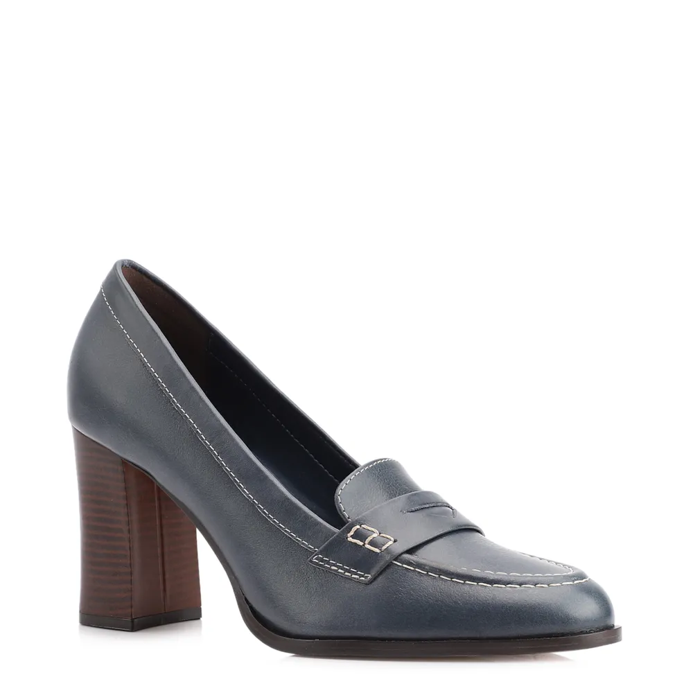 Mocassim Salto Couro Azul