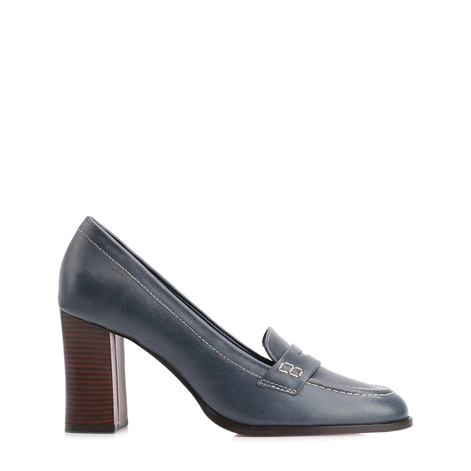 Mocassim Salto Couro Azul