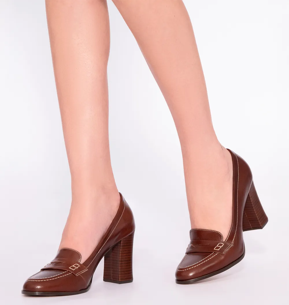 Mocassim Salto Couro Marrom - imagem 2