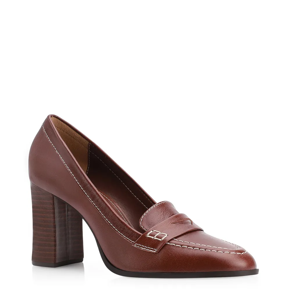 Mocassim Salto Couro Marrom