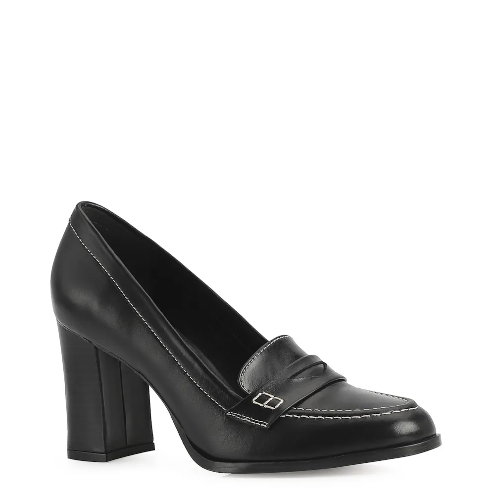 Mocassim Salto Couro Preto