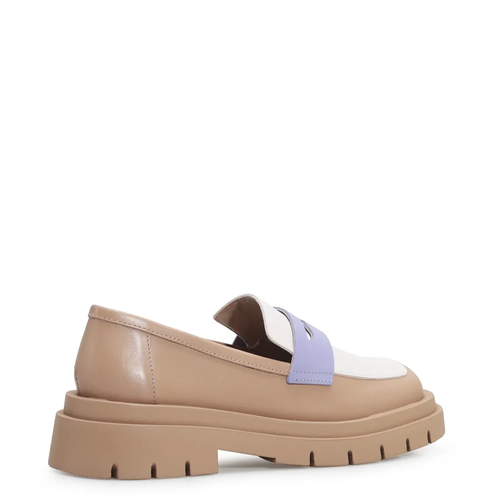Mocassim Tratorado Couro Bege/Off White/Lilás - imagem 4