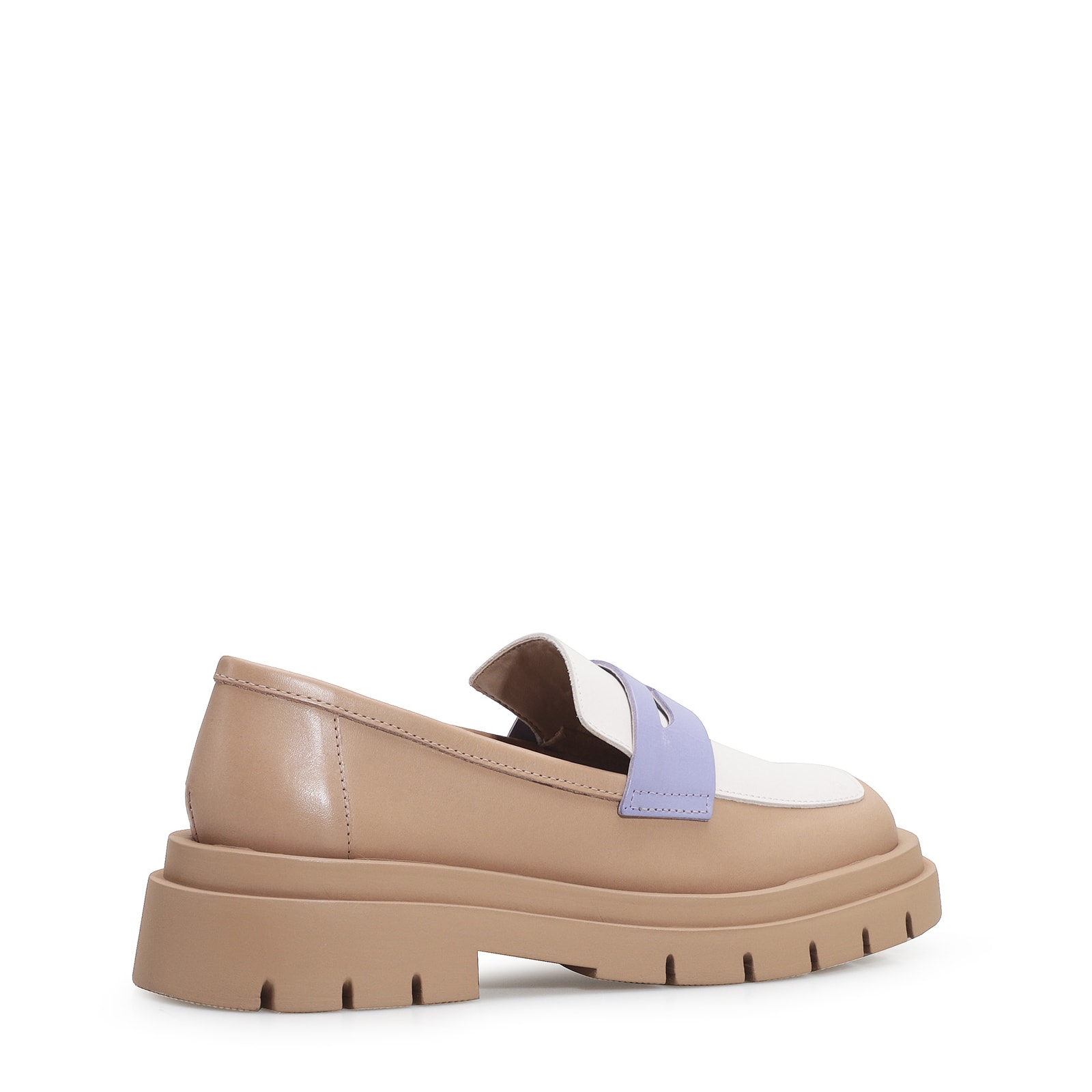 Mocassim Tratorado Couro Bege/Off White/Lilás