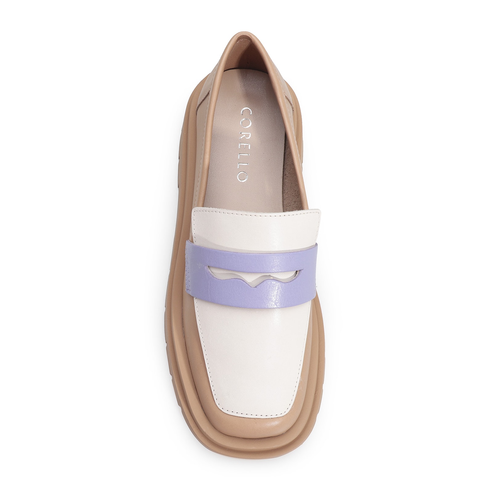 Mocassim Tratorado Couro Bege/Off White/Lilás