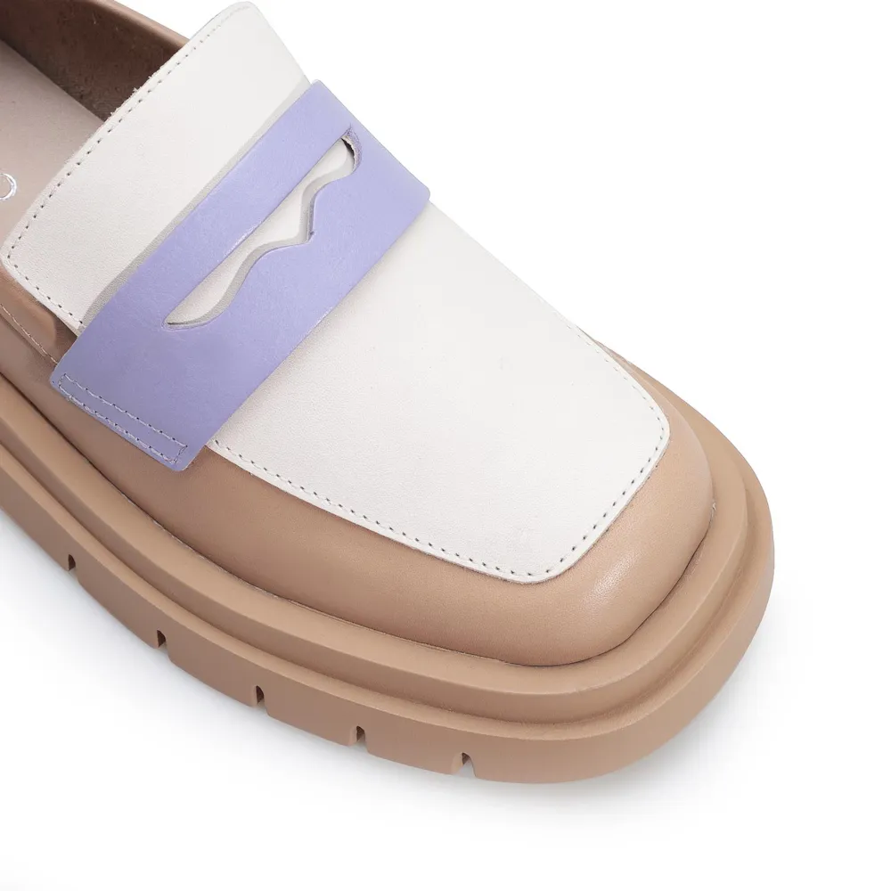 Mocassim Tratorado Couro Bege/Off White/Lilás - imagem 7