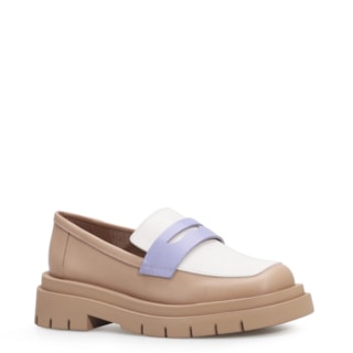 Couro Bege/Off White/Lilás