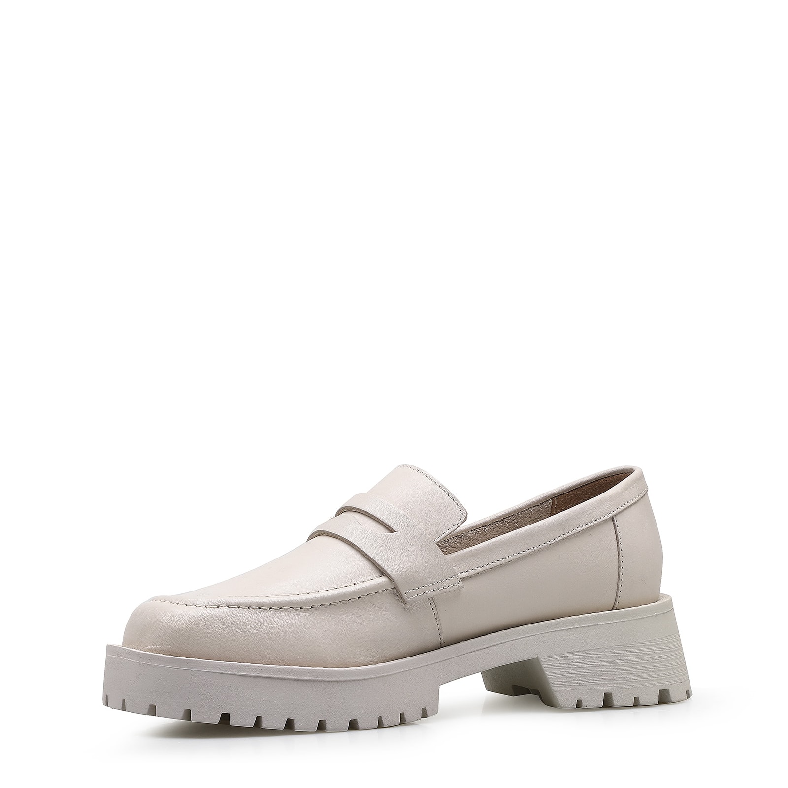 Mocassim Tratorado Couro Off White