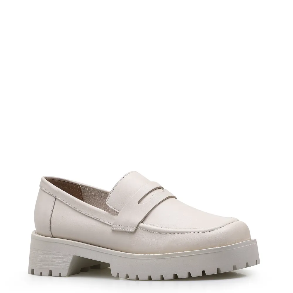 Mocassim Tratorado Couro Off White