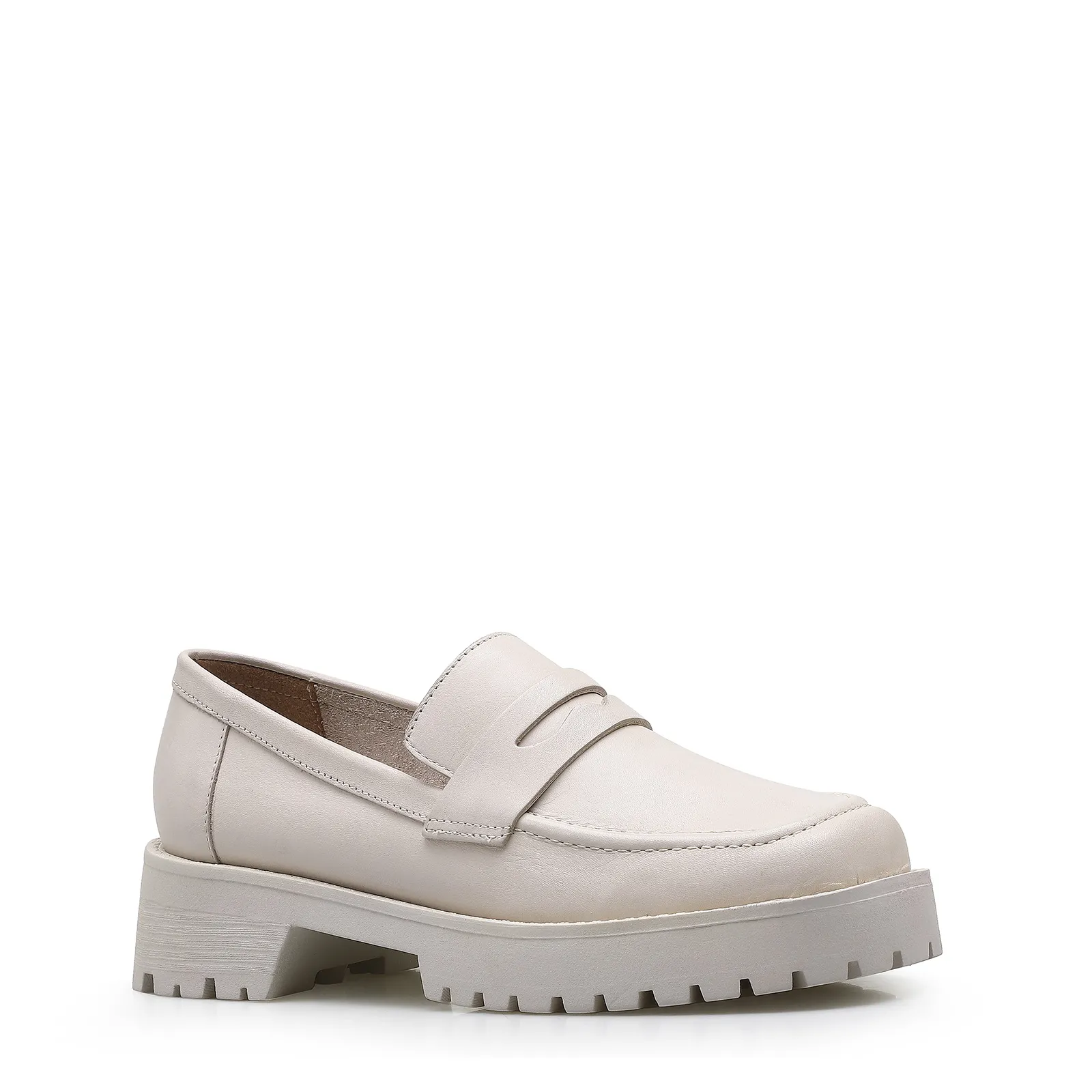 Mocassim Tratorado Couro Off White
