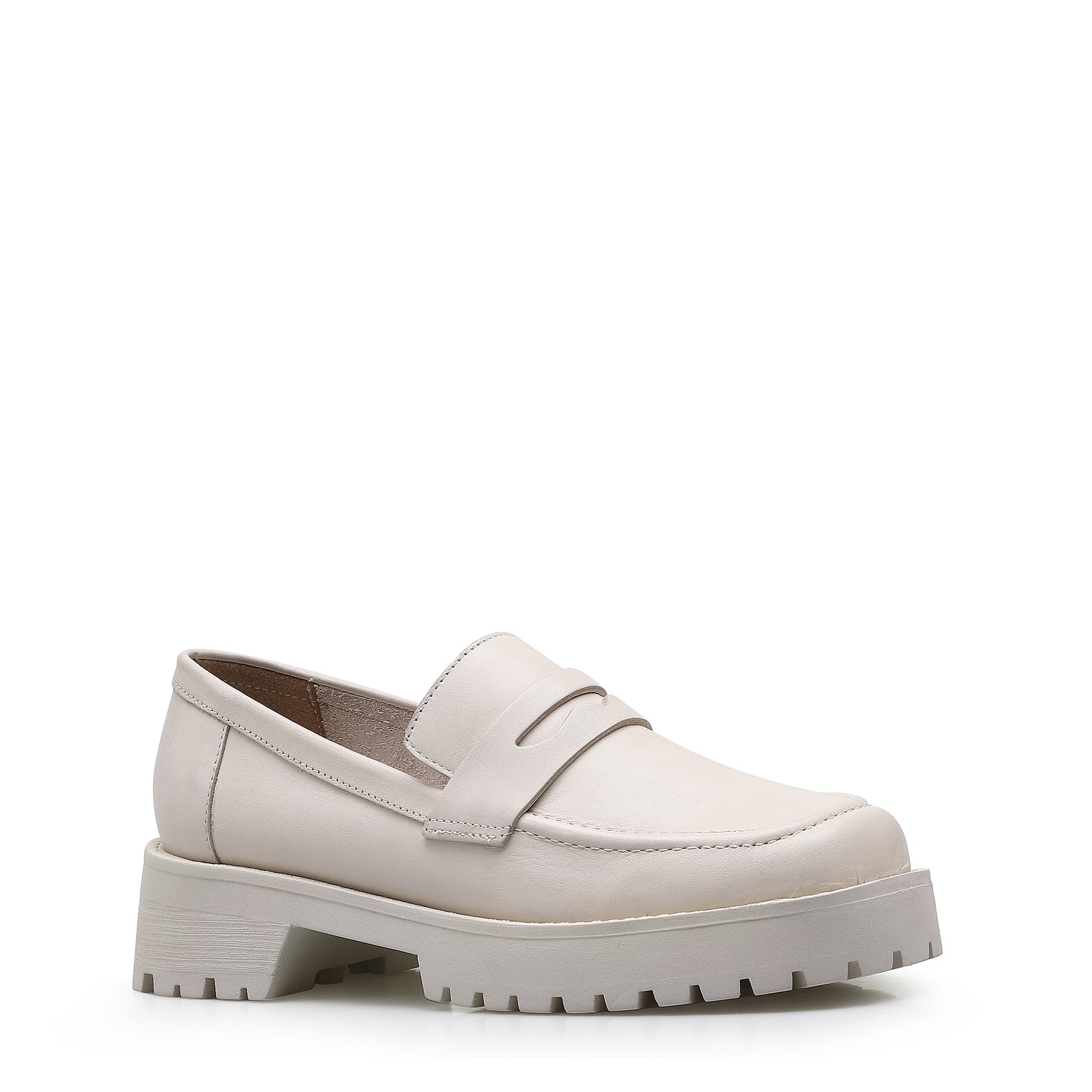 Mocassim Tratorado Couro Off White