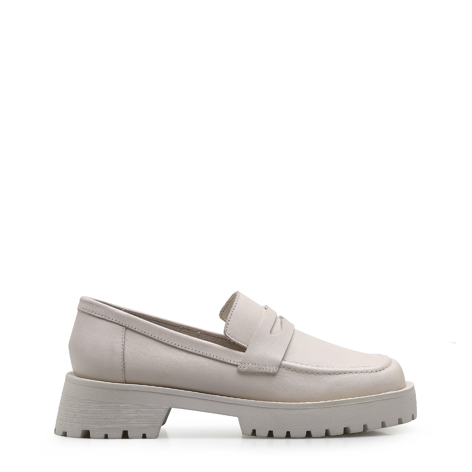 Mocassim Tratorado Couro Off White
