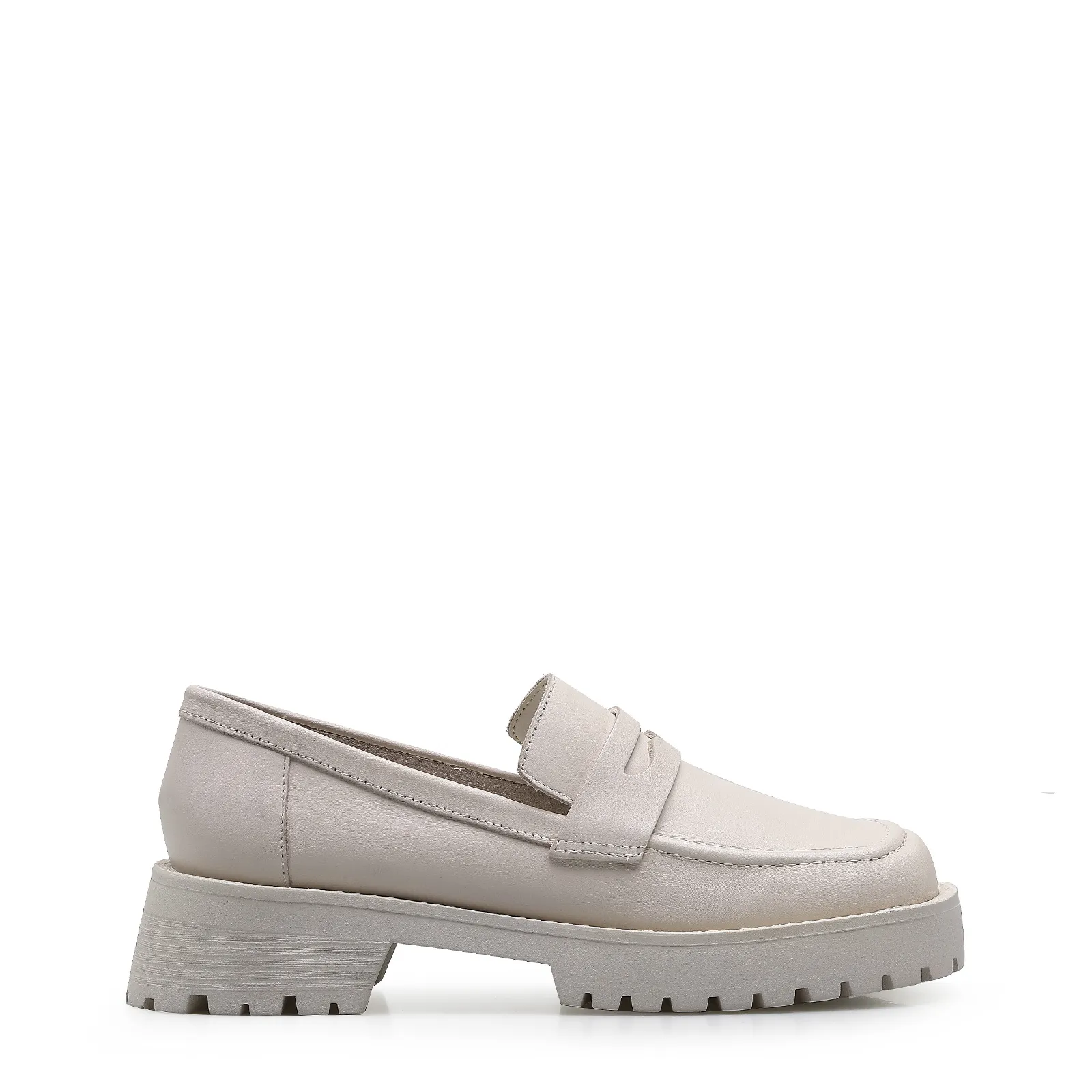 Mocassim Tratorado Couro Off White