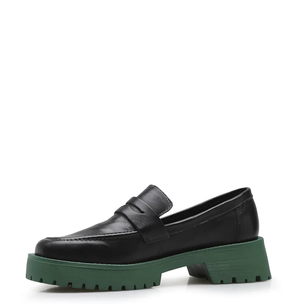 Mocassim Tratorado Couro Preto e Verde - imagem 4