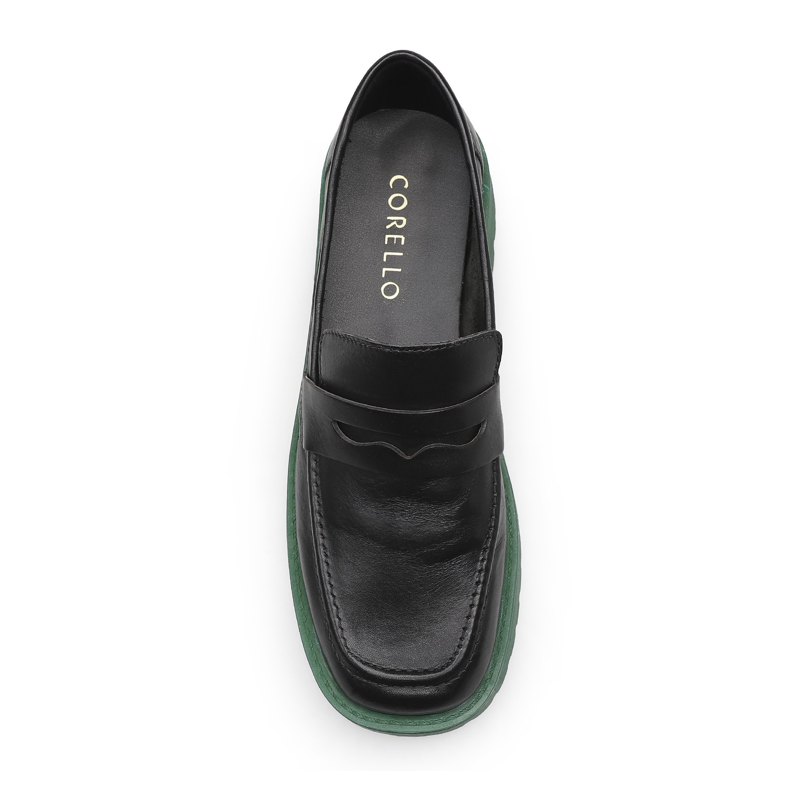 Mocassim Tratorado Couro Preto e Verde