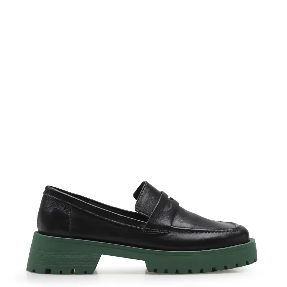 Mocassim Tratorado Couro Preto e Verde - imagem 2