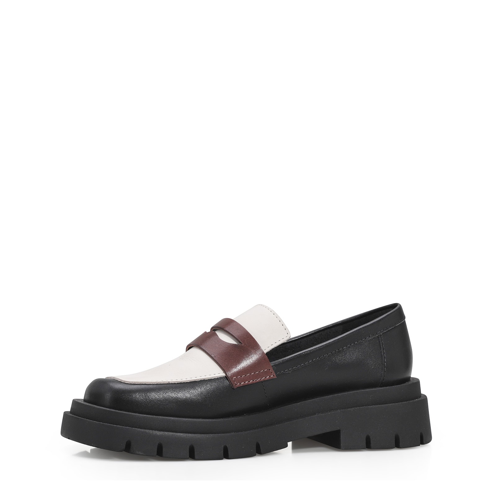 Mocassim Tratorado Couro Preto/Marrom/Off White