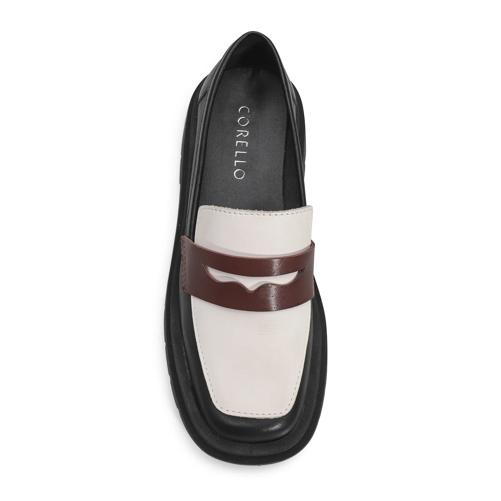 Mocassim Tratorado Couro Preto/Marrom/Off White