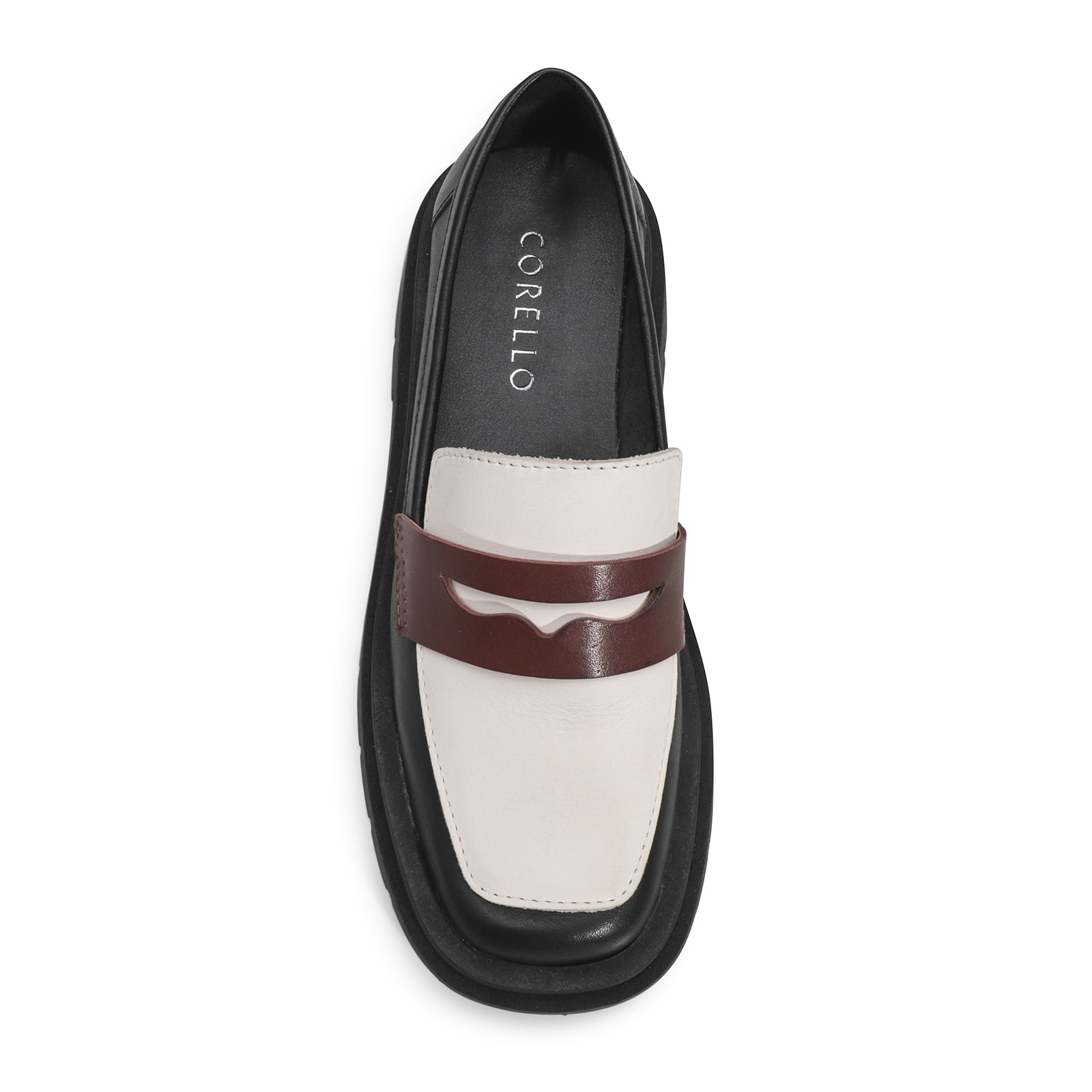Mocassim Tratorado Couro Preto/Marrom/Off White