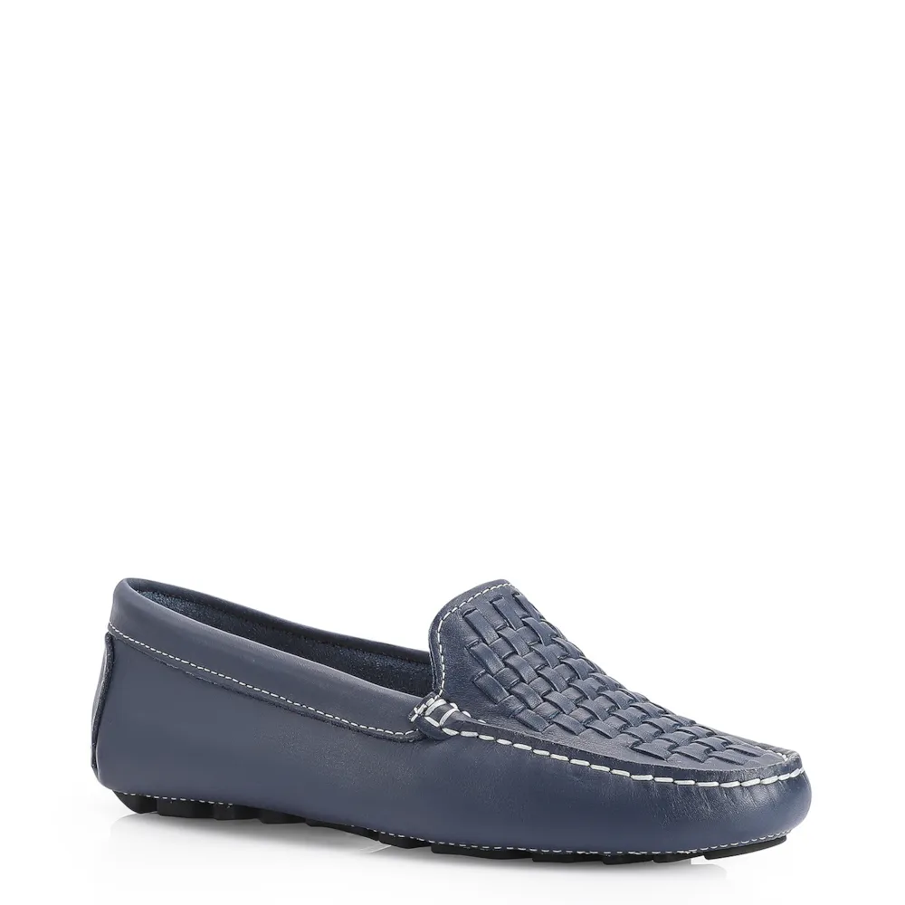 Mocassim Tressê Couro Azul