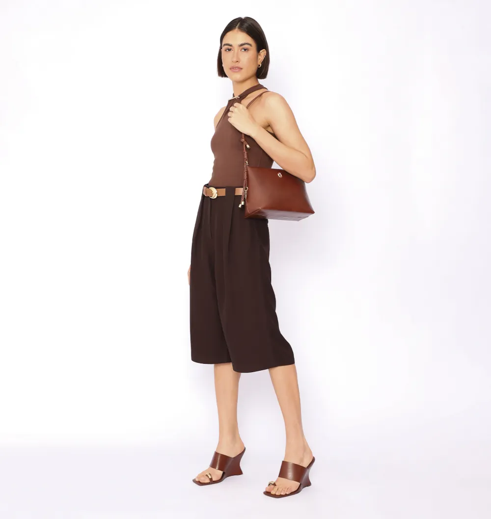 Mule Anabela Toe Ring Couro Marrom - imagem 8