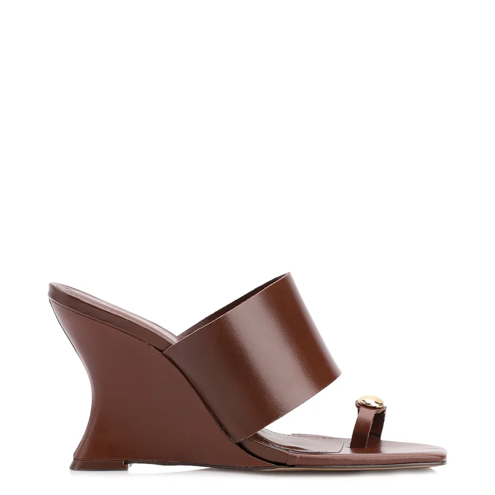 Mule Anabela Toe Ring Couro Marrom - imagem 3