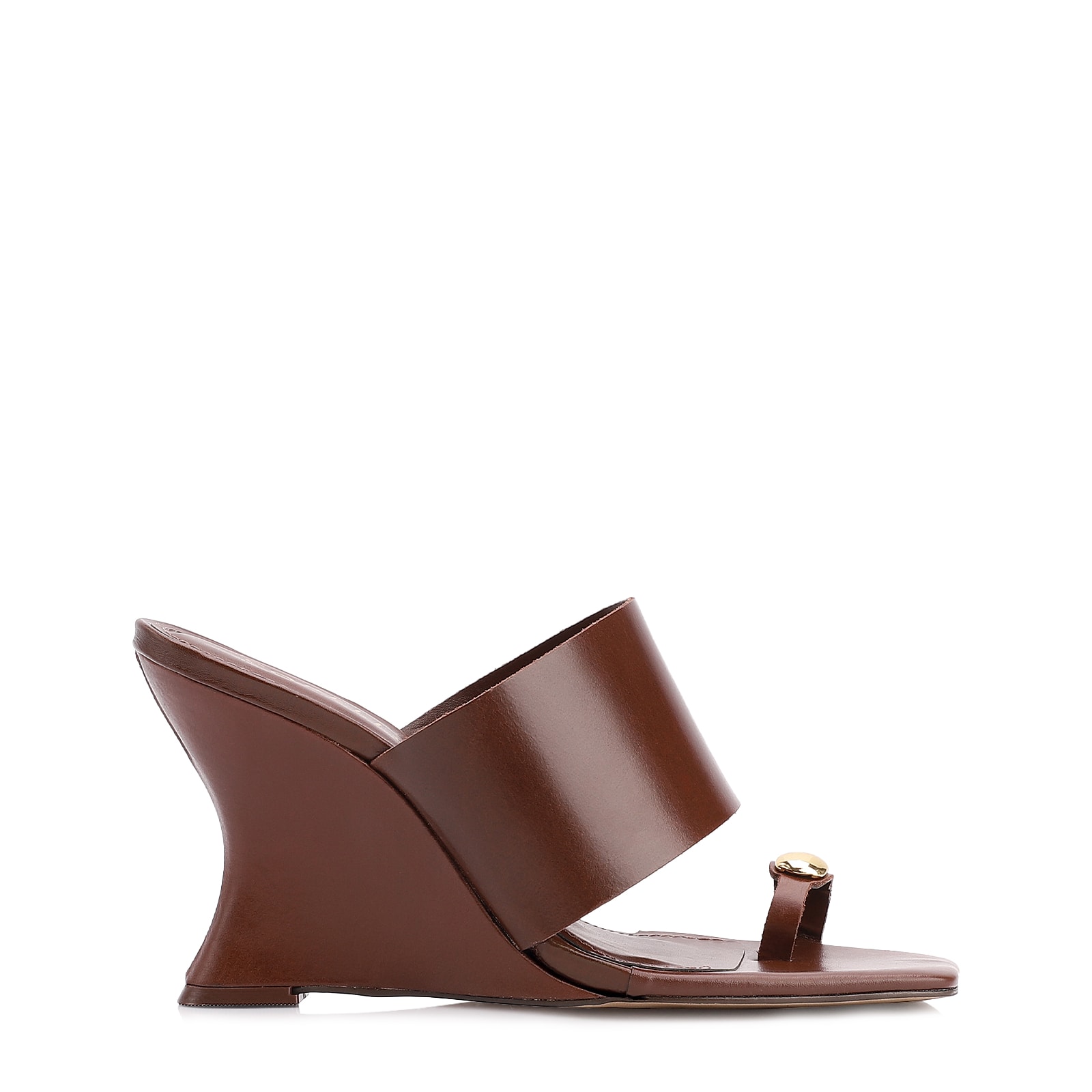 Mule Anabela Toe Ring Couro Marrom