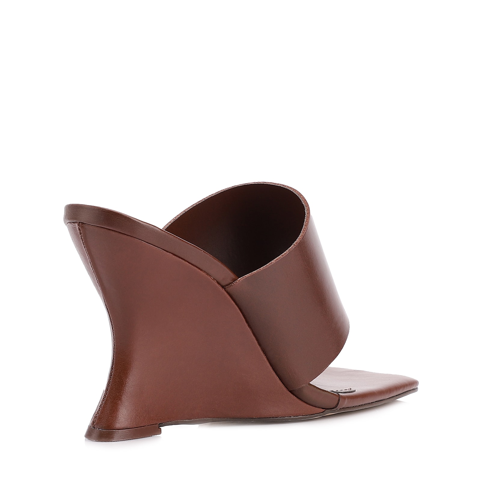 Mule Anabela Toe Ring Couro Marrom