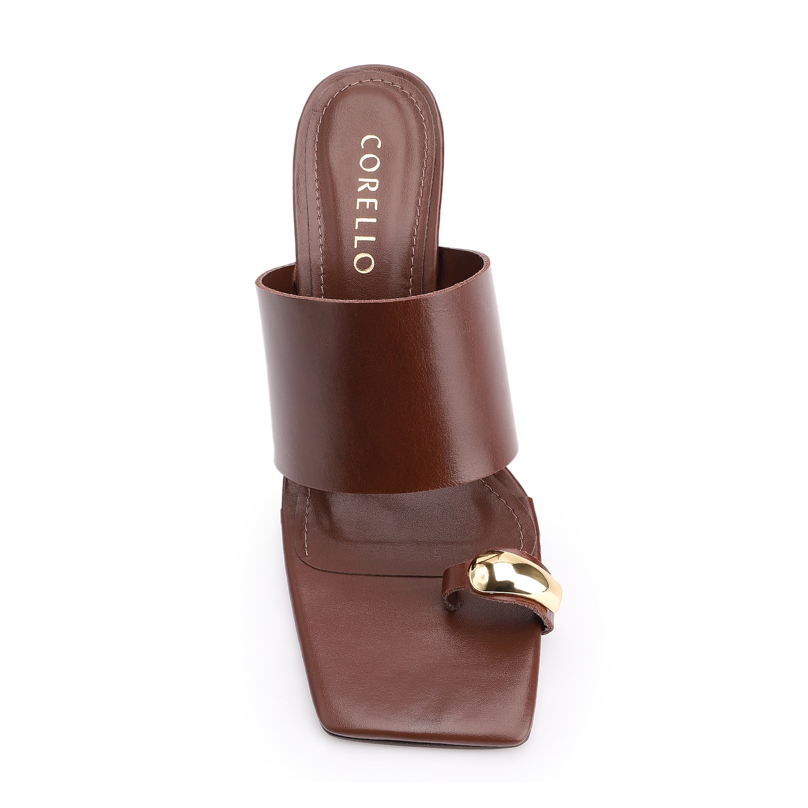 Mule Anabela Toe Ring Couro Marrom