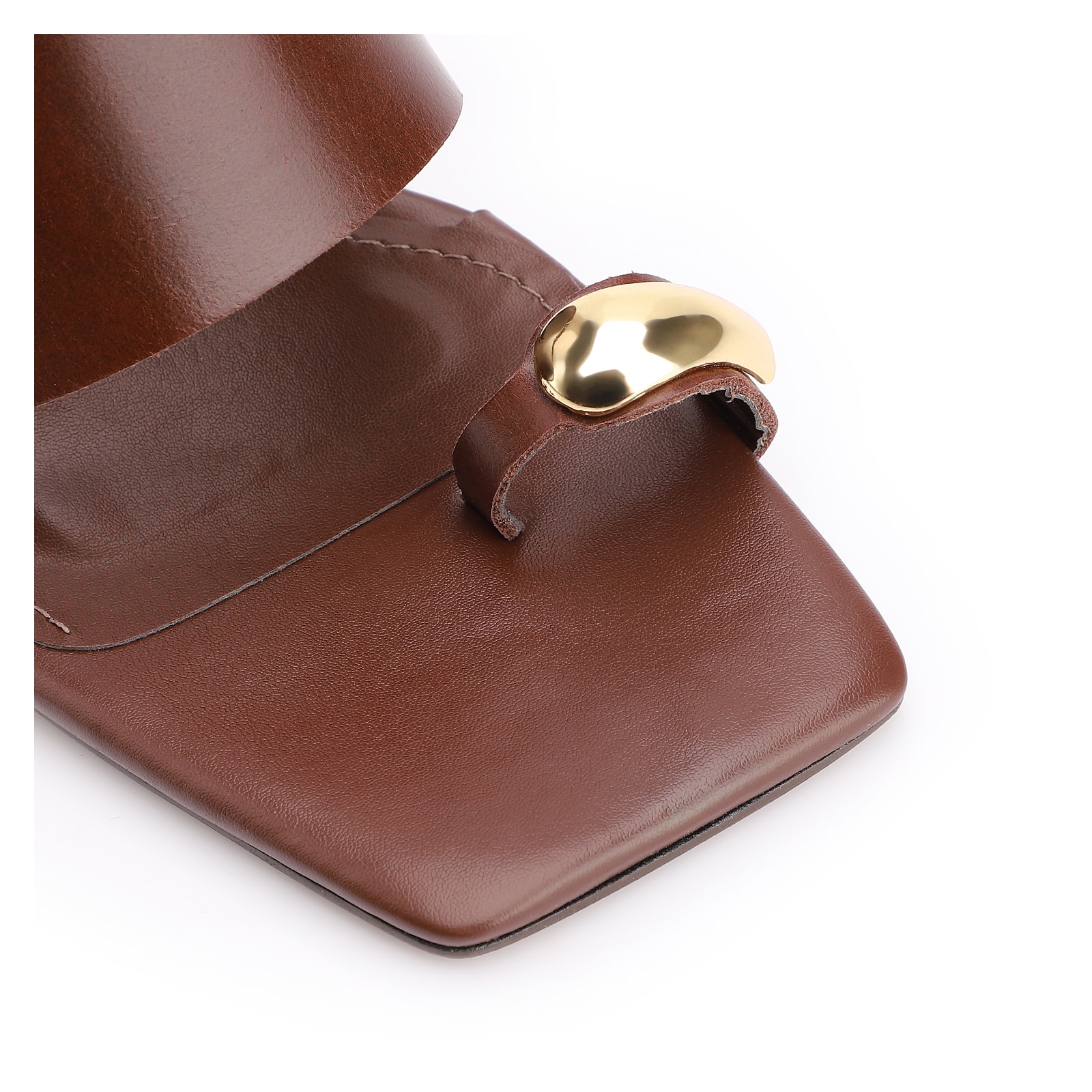 Mule Anabela Toe Ring Couro Marrom