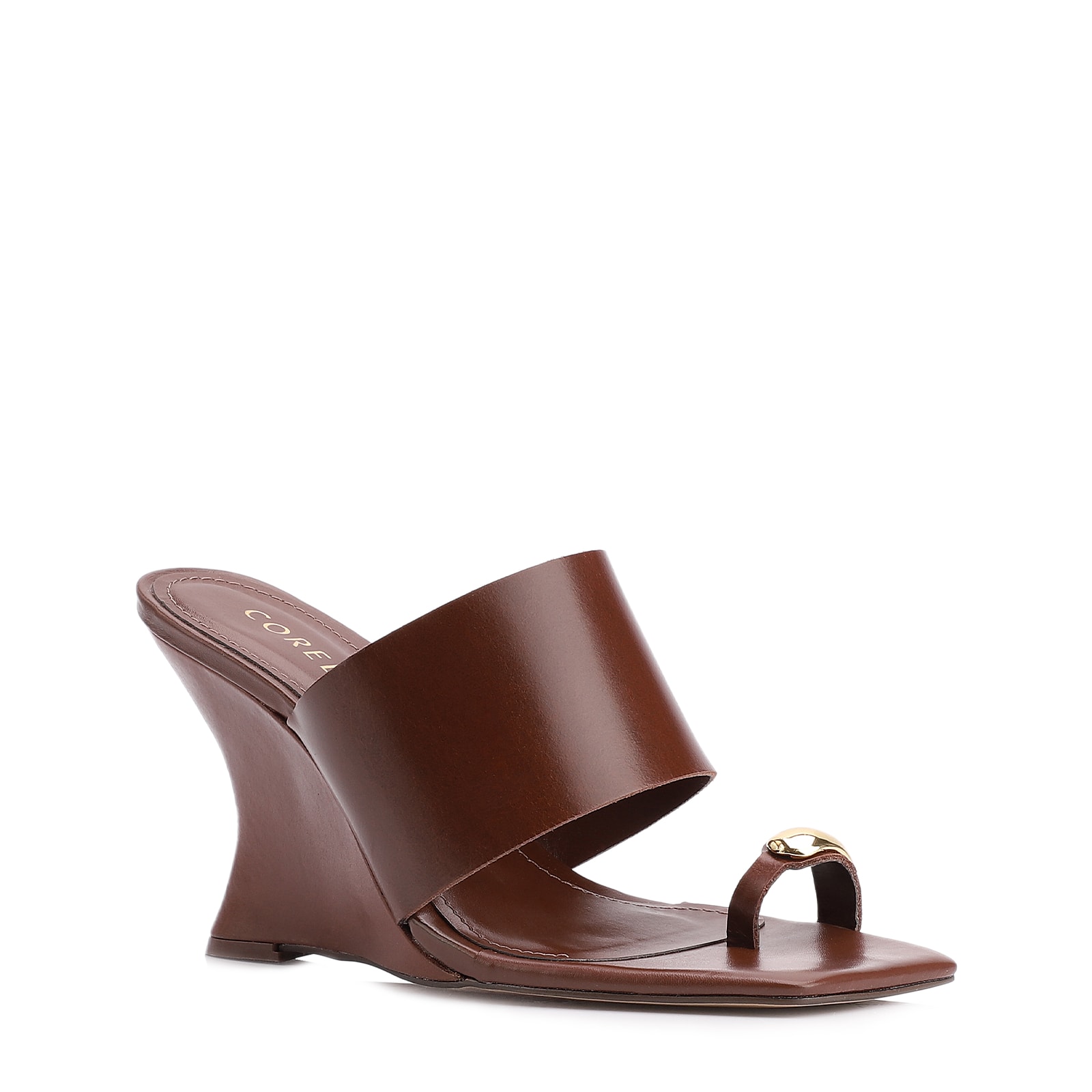 Mule Anabela Toe Ring Couro Marrom