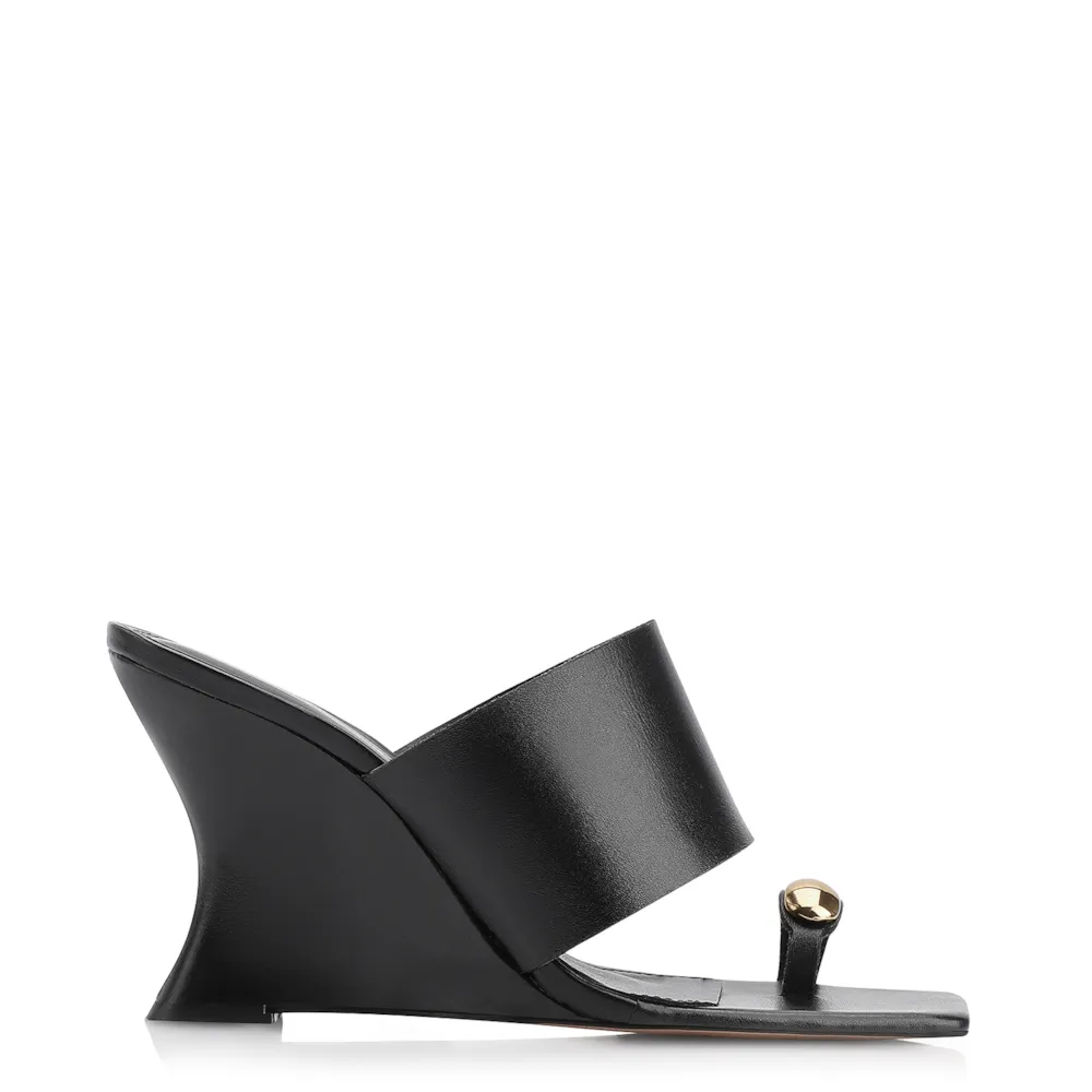 Mule Anabela Toe Ring Couro Preto - imagem 3