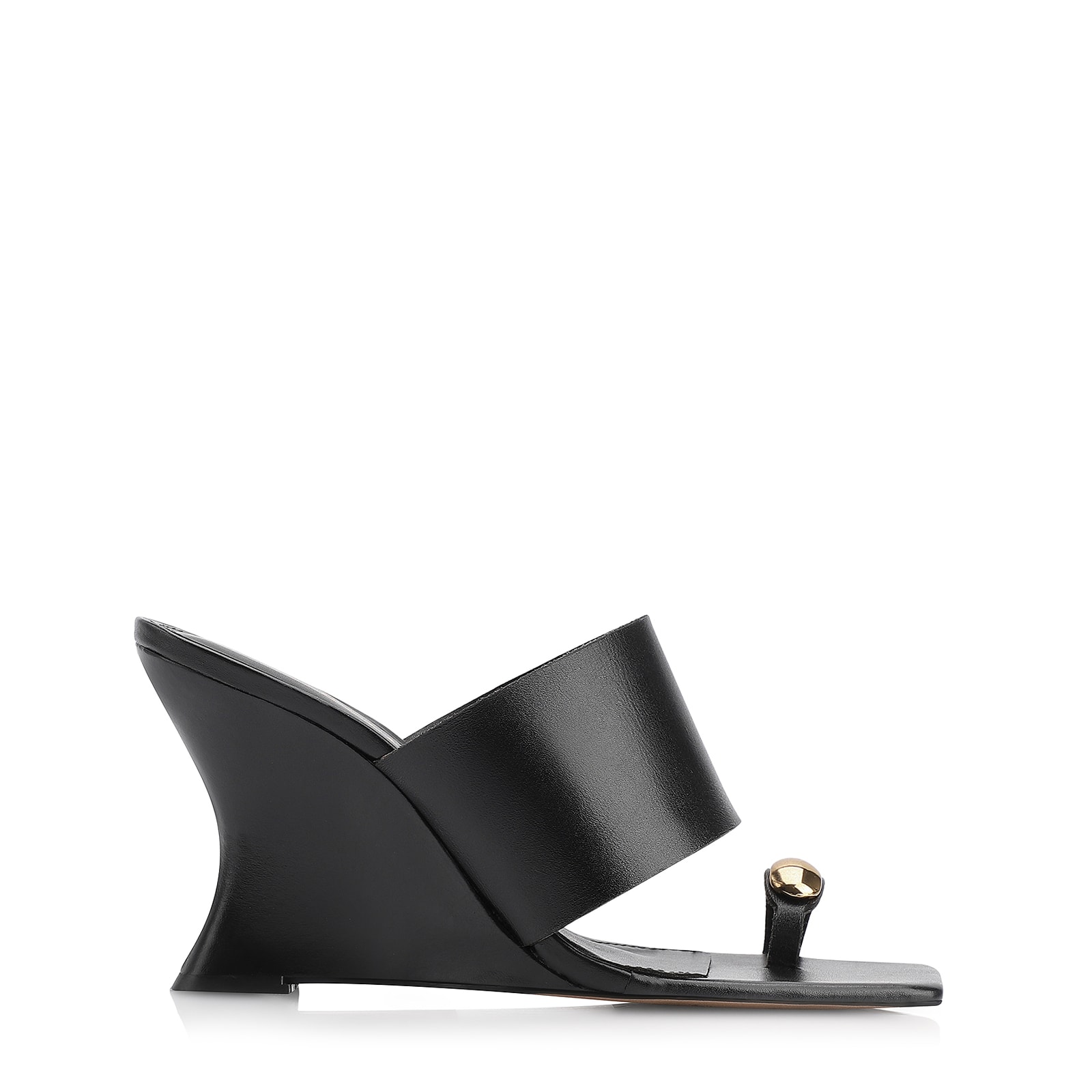 Mule Anabela Toe Ring Couro Preto