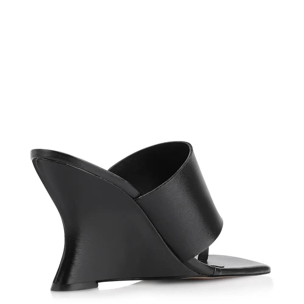 Mule Anabela Toe Ring Couro Preto - imagem 4