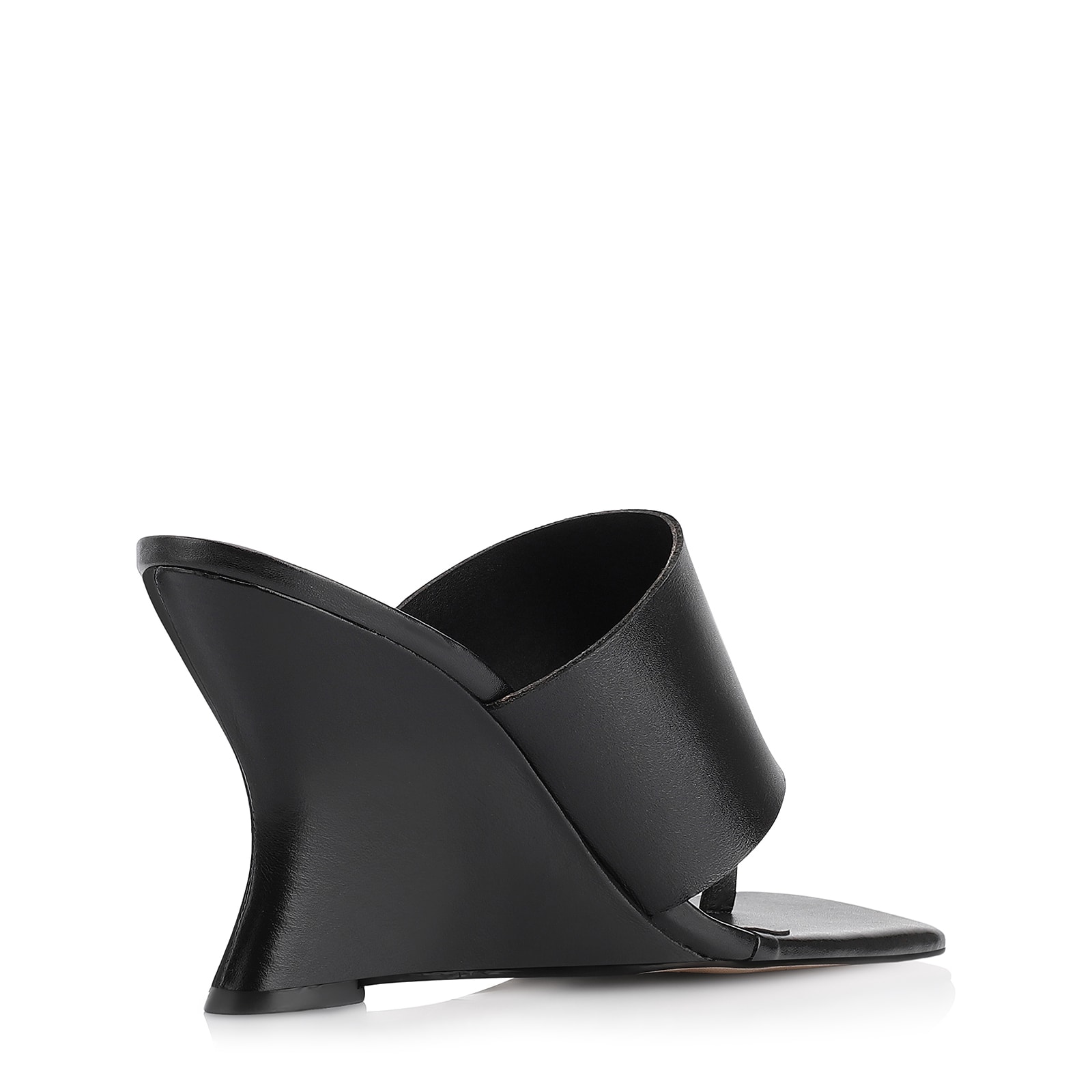 Mule Anabela Toe Ring Couro Preto