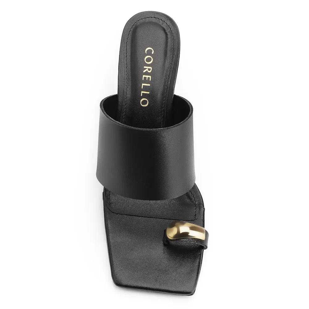 Mule Anabela Toe Ring Couro Preto - imagem 6